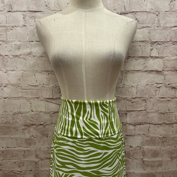 Jude Connally Skirt Womens L Midi Maxi Fold Over Waist Green Zebra Stripe - Picture 3 of 4